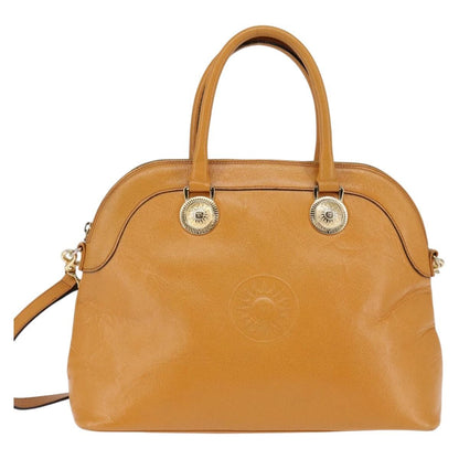 Versace Vintage Sun Zip Satchel Embossed Leather, BEIGE, LEATHER, Handbag