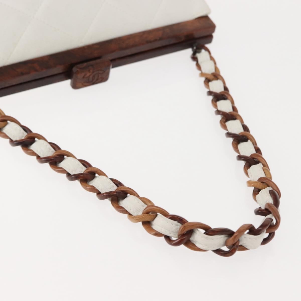Chanel Wooden Frame Striped Shoulder Bag Leather, WHITE, LEATHER, Shoulder bag