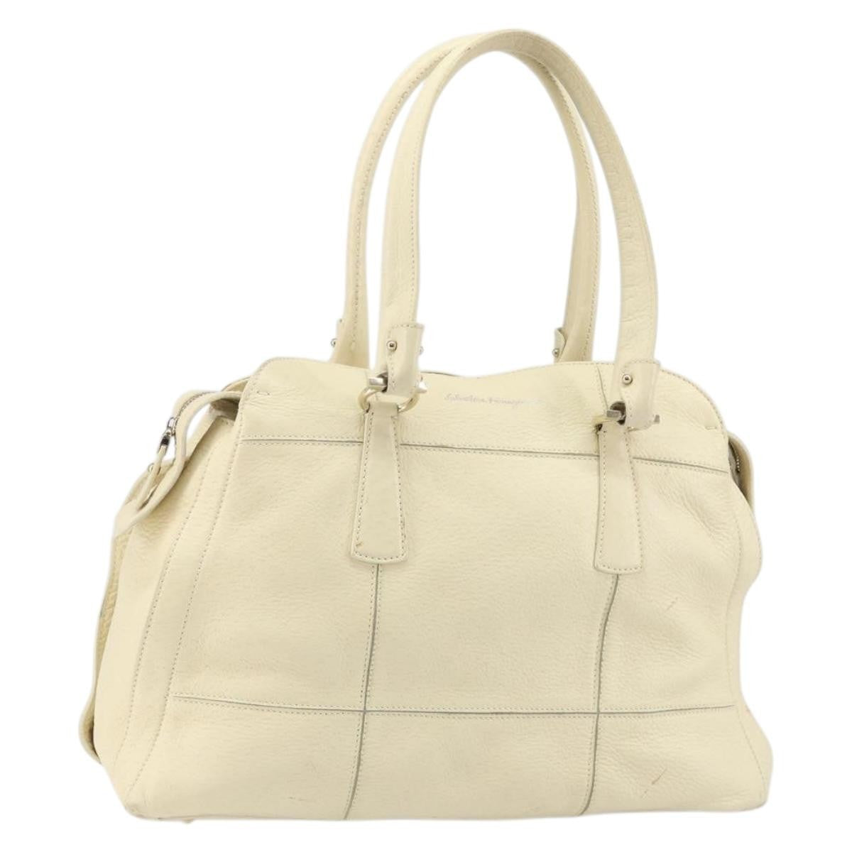 Salvatore Ferragamo Gancini Shoulder Bag Leather, BEIGE, LEATHER, Shoulder bag