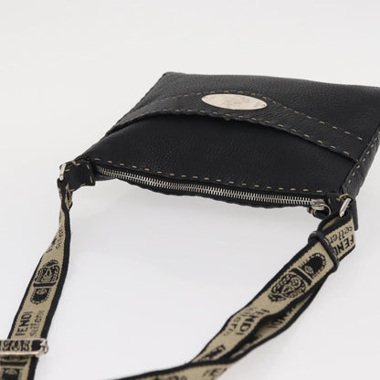 Fendi Vintage Selleria Zip Messenger Bag Leather, BLACK, LEATHER, Shoulder bag