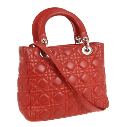 Christian Dior Lady Dior Bag Cannage Quilt Lambskin, RED, LEATHER, Handbag