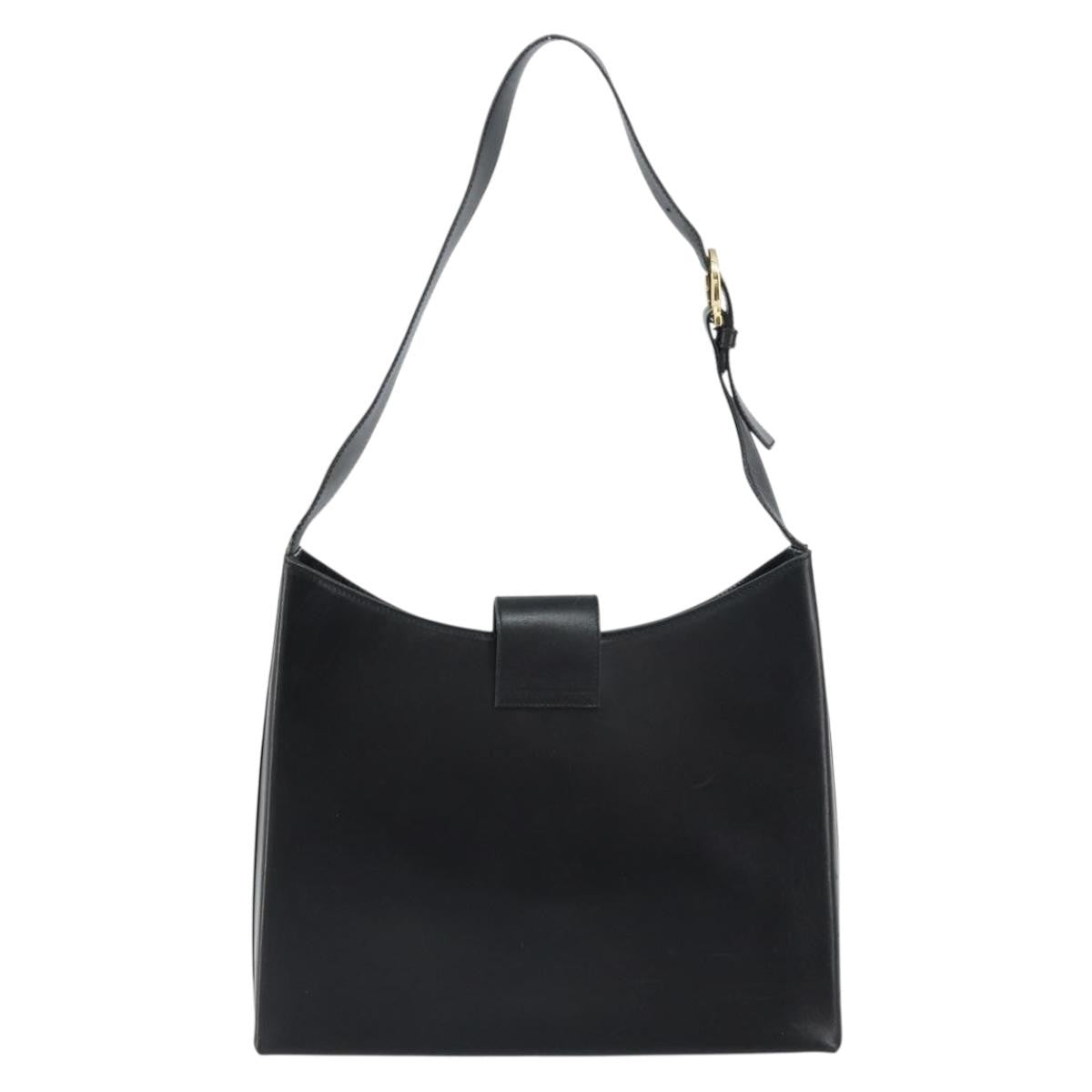 Salvatore Ferragamo Gancio Flap Hobo Leather, BLACK, LEATHER, Shoulder bag