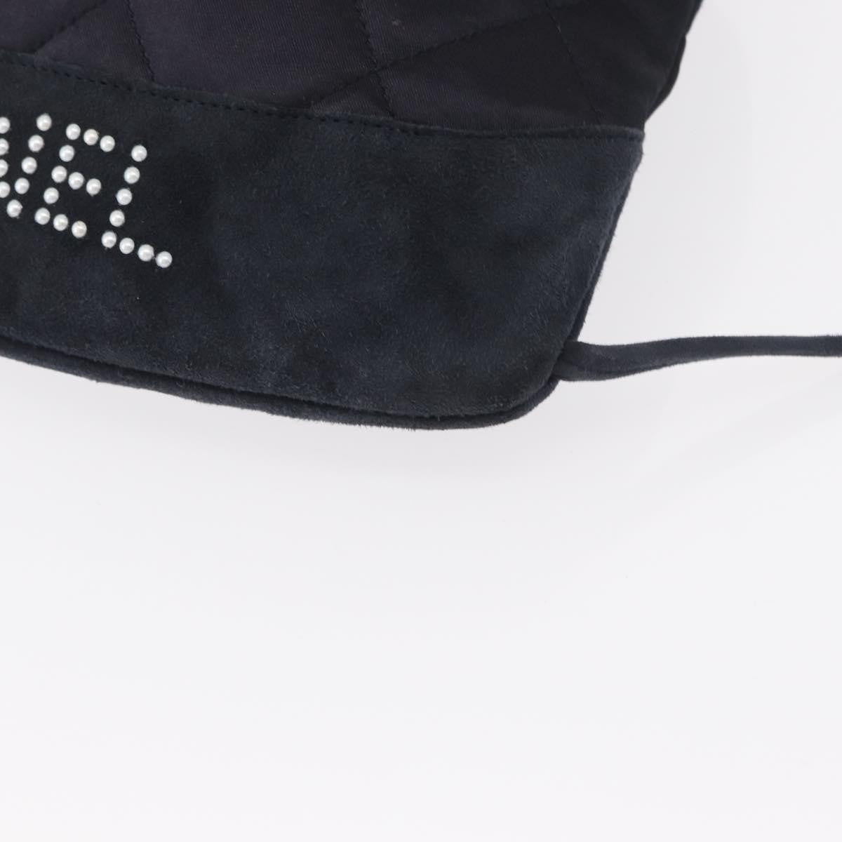 Chanel Vintage Drawstring Backpack Quilted Satin with Suede, NAVY, SATIN, Backpack