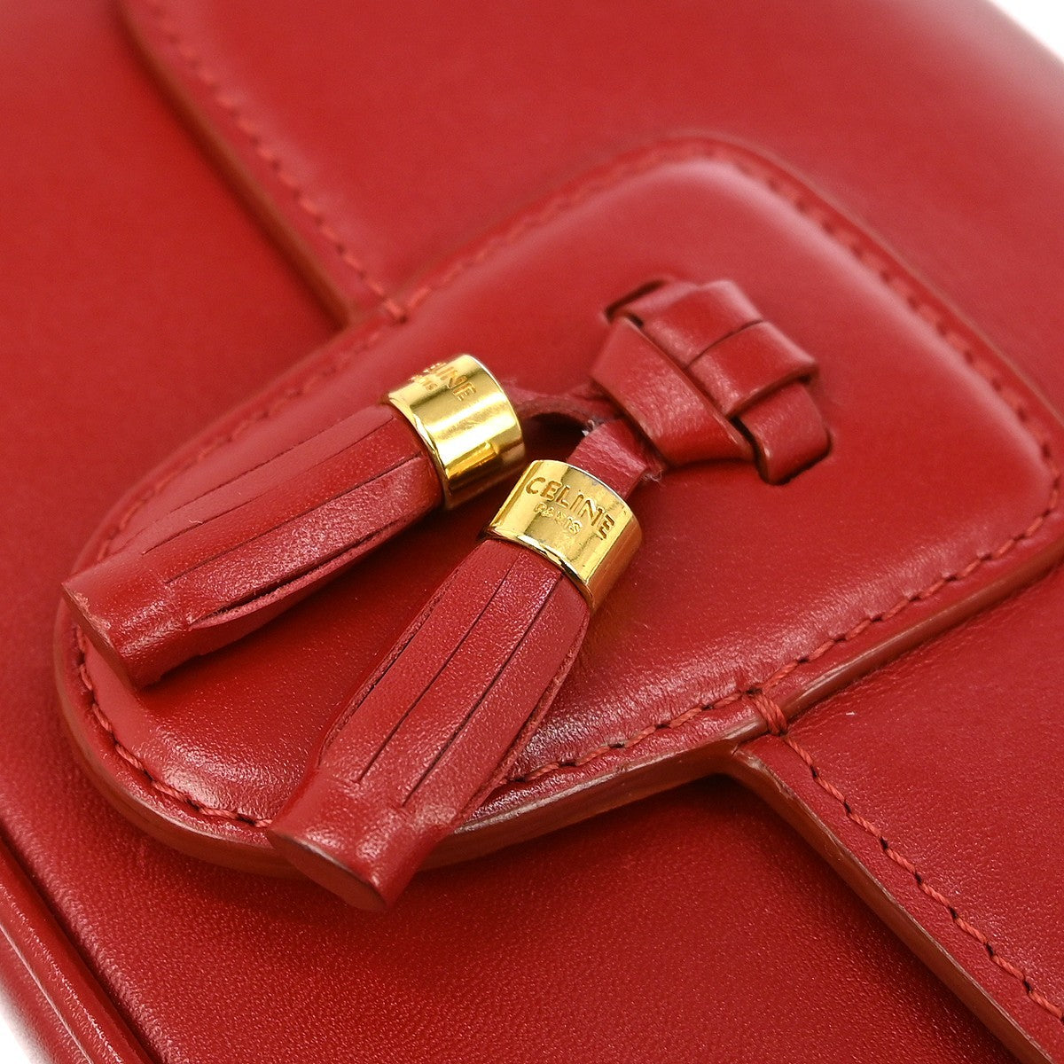 Celine Tassels Bag Leather, RED, LEATHER, Shoulder bag