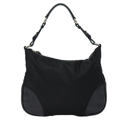 Prada Zip Hobo Tessuto with Leather, BLACK, NYLON, Shoulder bag