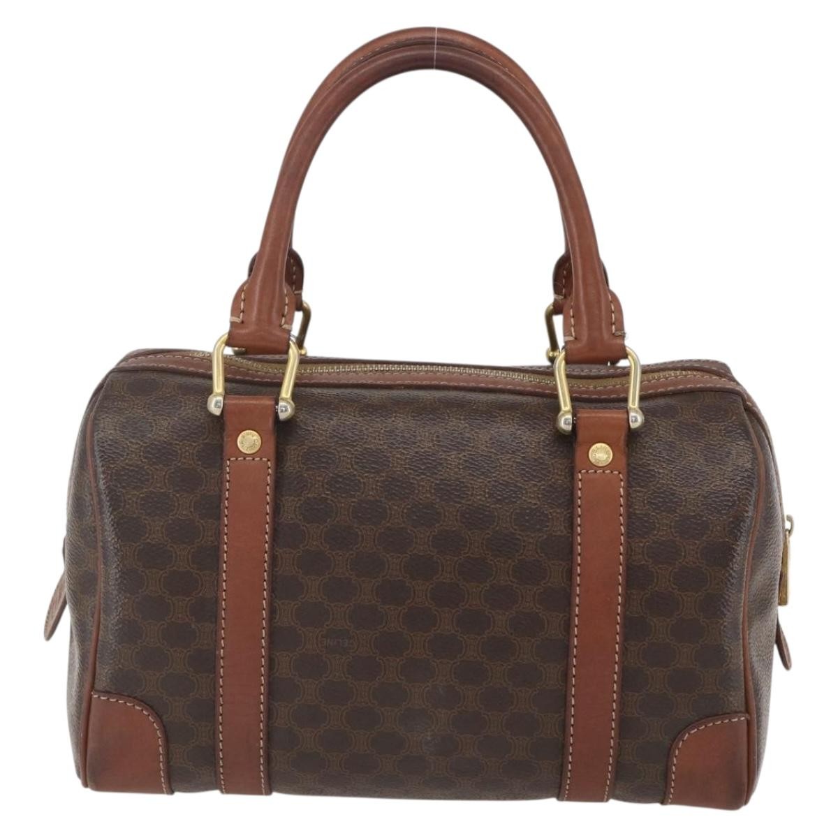 Celine Vintage Macadam Handbag Canvas and Leather, BROWN, CANVAS, Shoulder bag