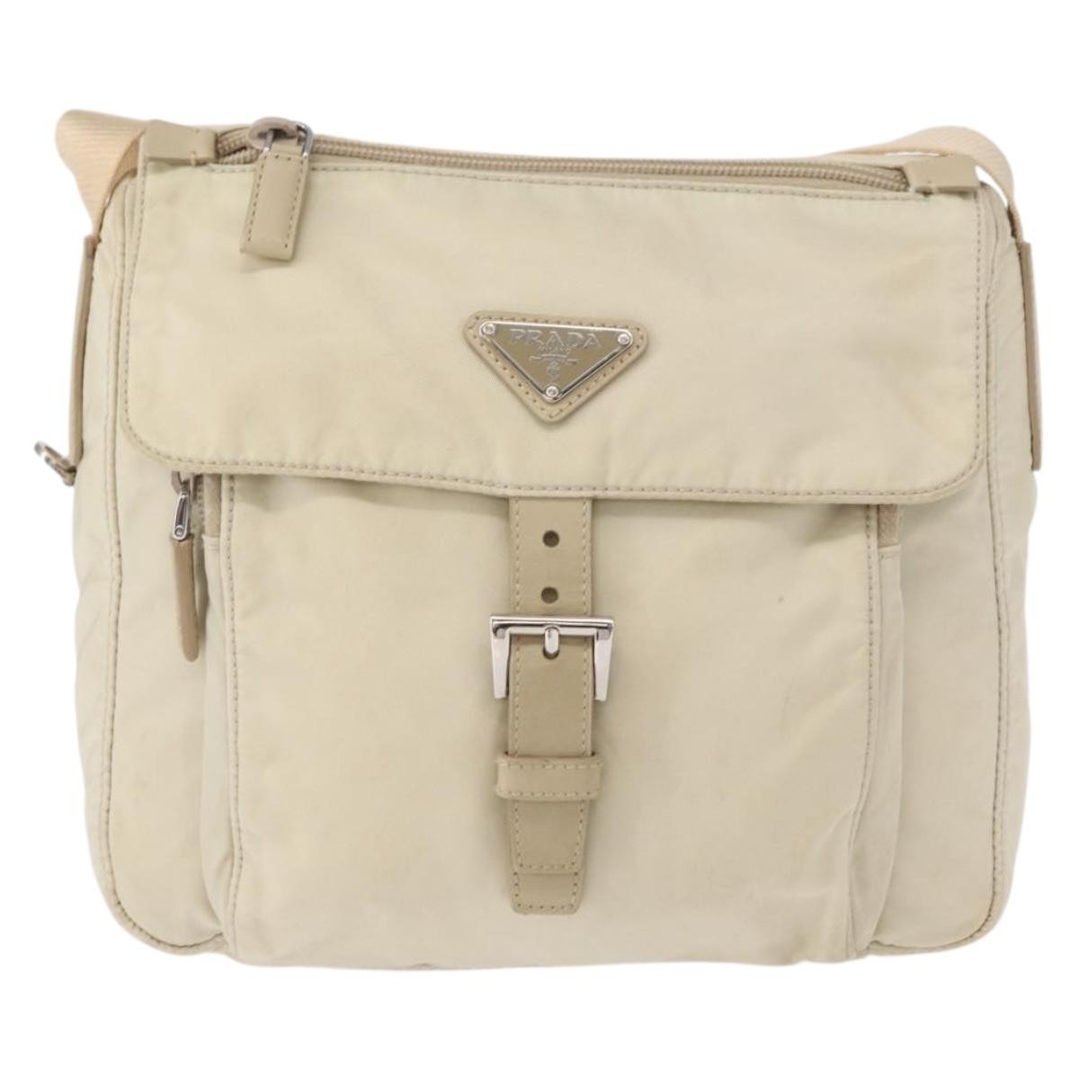 Prada Buckle Messenger Bag Tessuto, BEIGE, NYLON, Shoulder bag