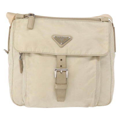 Prada Buckle Messenger Bag Tessuto, BEIGE, NYLON, Shoulder bag