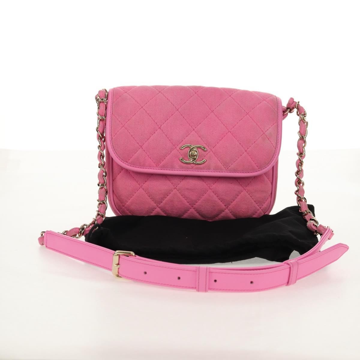 Chanel Flap Messenger Bag Quilted Denim, PINK, CANVAS, Shoulder bag