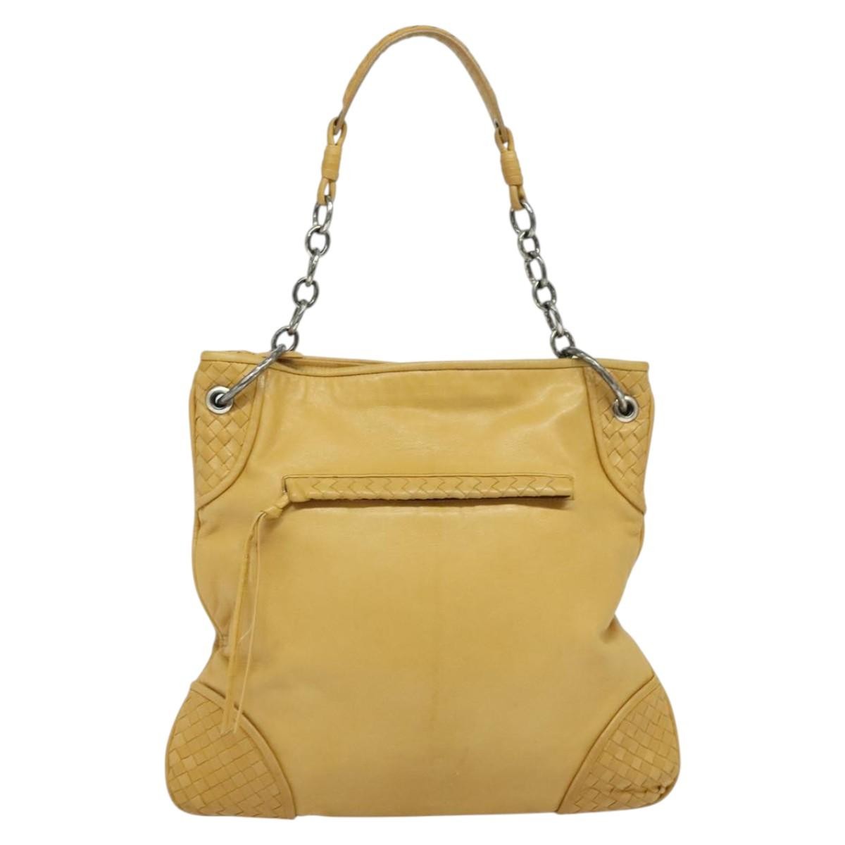 Bottega Veneta Chain Link Shoulder Bag Leather with Intrecciato, YELLOW, LEATHER, Shoulder bag