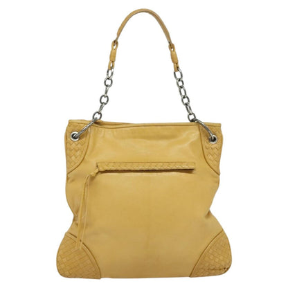 Bottega Veneta Chain Link Shoulder Bag Leather with Intrecciato, YELLOW, LEATHER, Shoulder bag