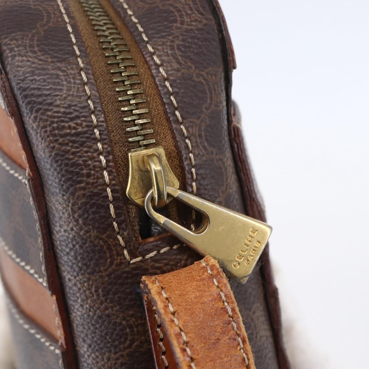 Celine Vintage Macadam Shoulder Bag Canvas and Leather, BROWN, CANVAS, Shoulder bag