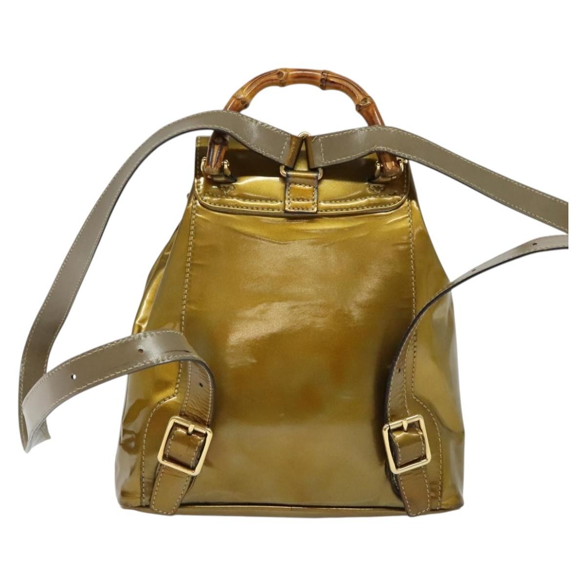 Gucci Vintage Bamboo Backpack Patent, GOLD, PATENT_LEATHER, Backpack
