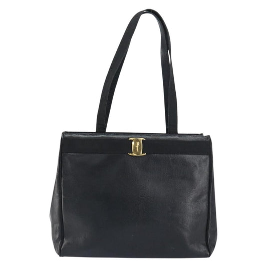 Salvatore Ferragamo Vintage Vara Bow Tote Lizard Embossed Leather, BLACK, LEATHER, Tote bag