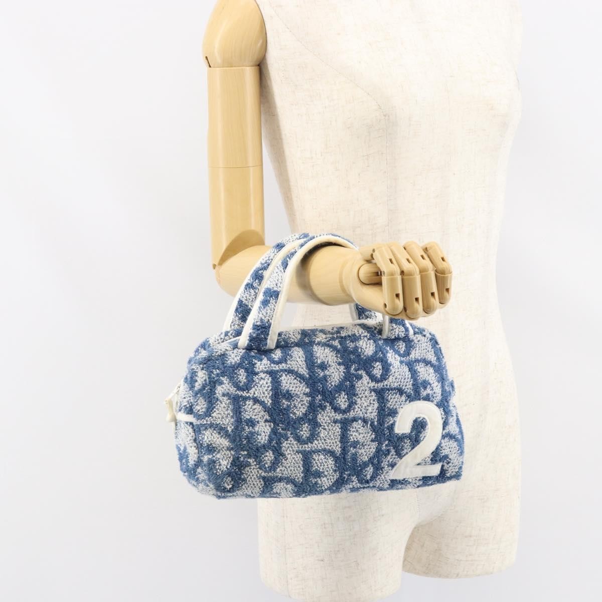 Christian Dior Vintage Trotter Handbag Canvas, BLUE, CANVAS, Handbag