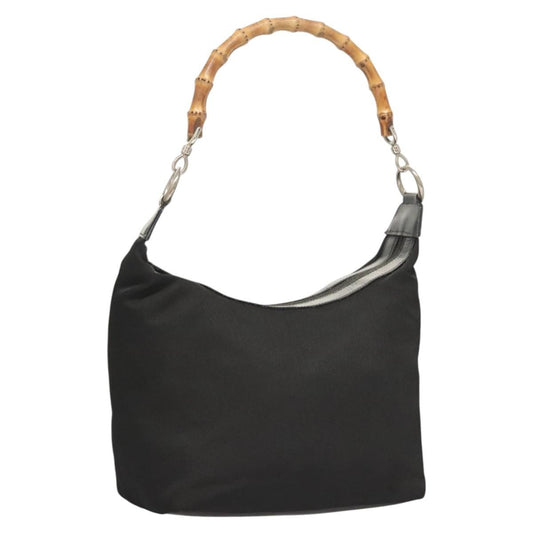 Gucci Vintage Bamboo Hobo Nylon, BLACK, NYLON, Handbag