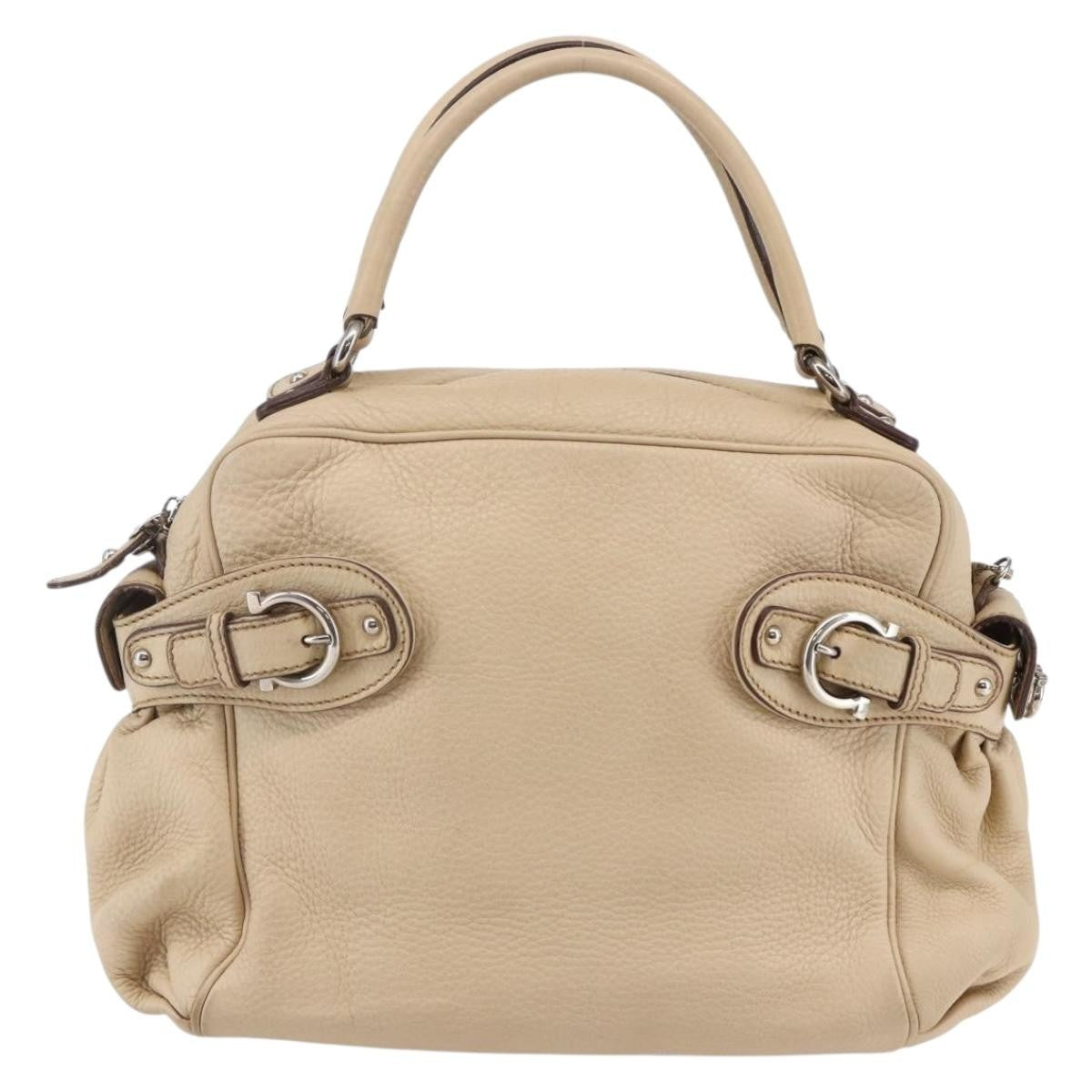 Salvatore Ferragamo Gancini handbag Leather, BEIGE, LEATHER, Shoulder bag