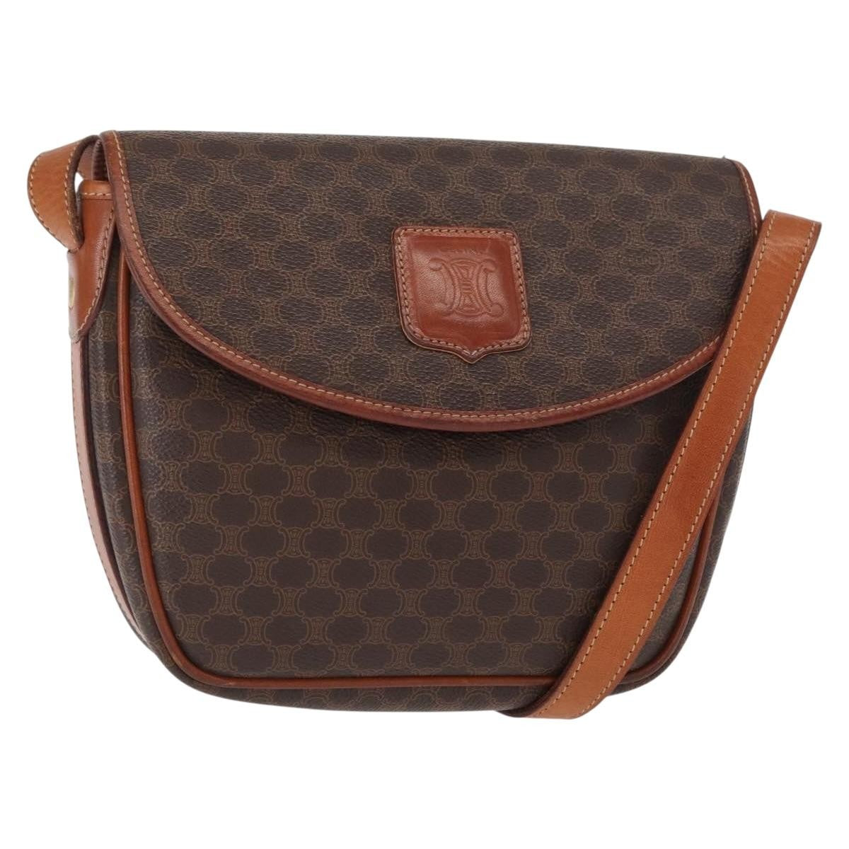 Celine Vintage Macadam Shoulder Bag Canvas and Leather, BROWN, CANVAS, Shoulder bag