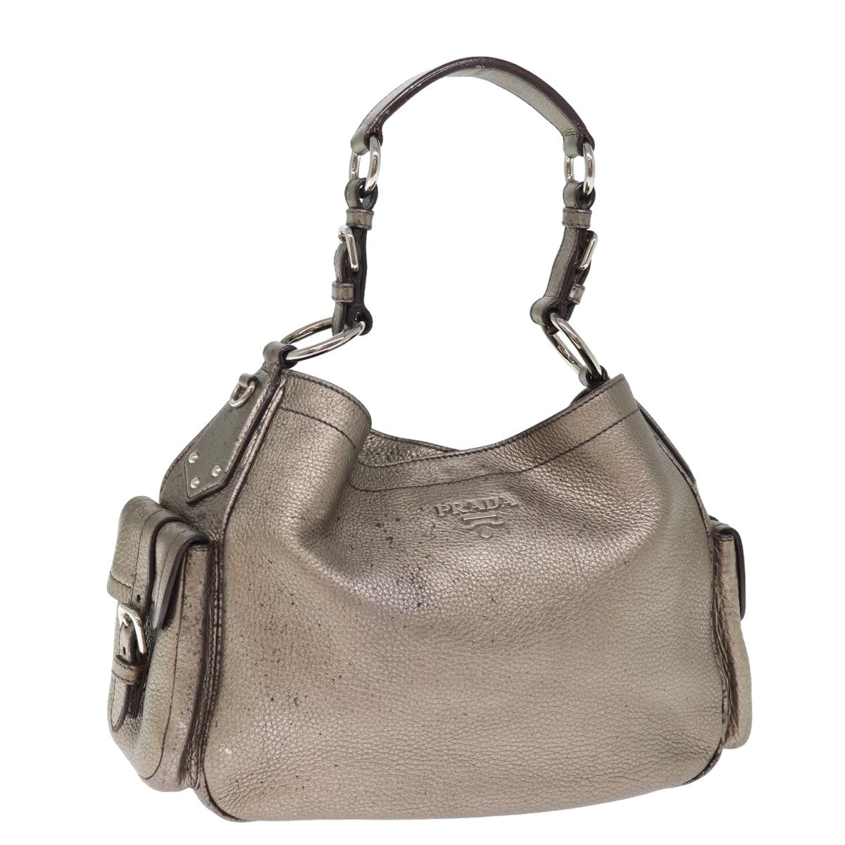Prada Belted Hobo Vitello Daino, SILVER, LEATHER, Shoulder bag
