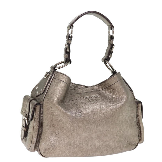 Prada Belted Hobo Vitello Daino, SILVER, LEATHER, Shoulder bag