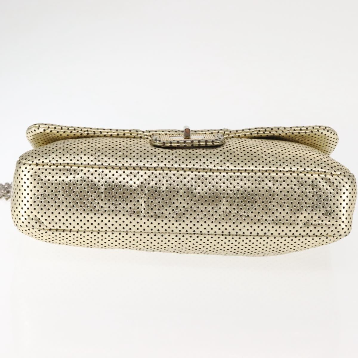 Chanel Drill Flap Bag Perforated Leather, GOLD, LEATHER, Handbag