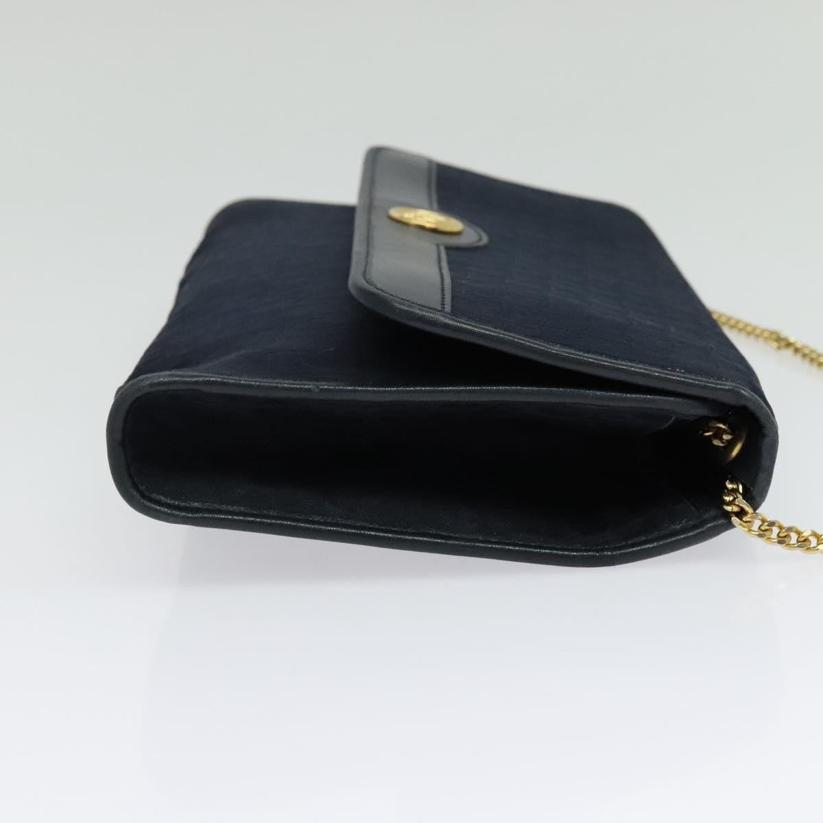Christian Dior Vintage Chain Flap Shoulder Bag Diorissimo Canvas, NAVY, CANVAS, Shoulder bag