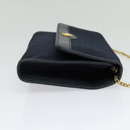 Christian Dior Vintage Chain Flap Shoulder Bag Diorissimo Canvas, NAVY, CANVAS, Shoulder bag