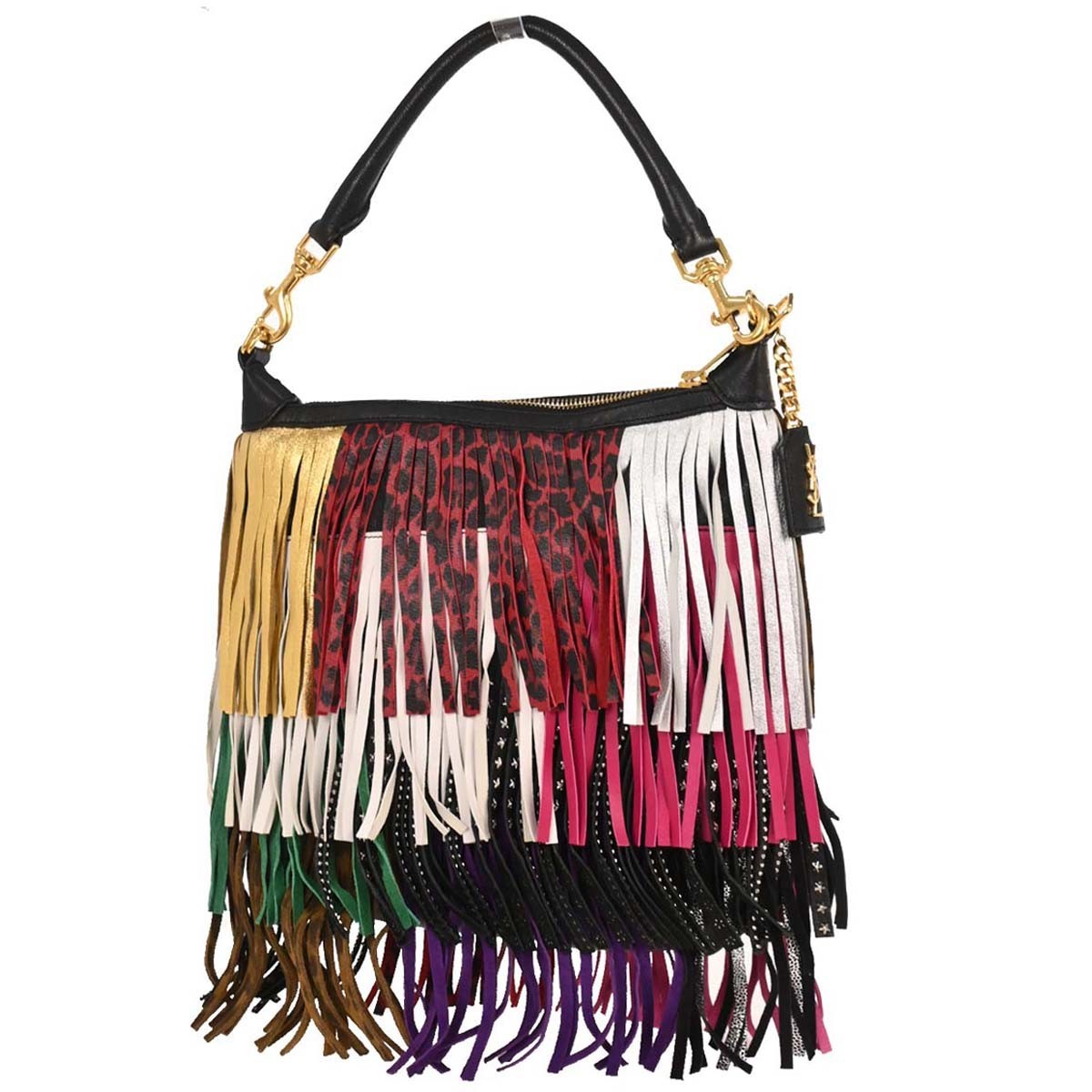 Saint Laurent Emmanuelle Hobo Fringe Leather, MULTICOLOUR, LEATHER, Handbag