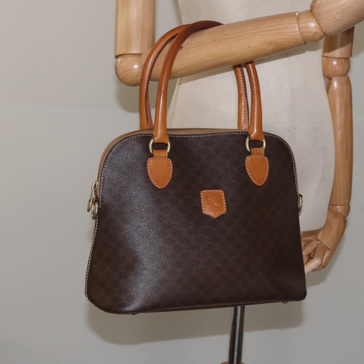 Celine Vintage Macadam Handbag Canvas, BROWN, CANVAS, Handbag