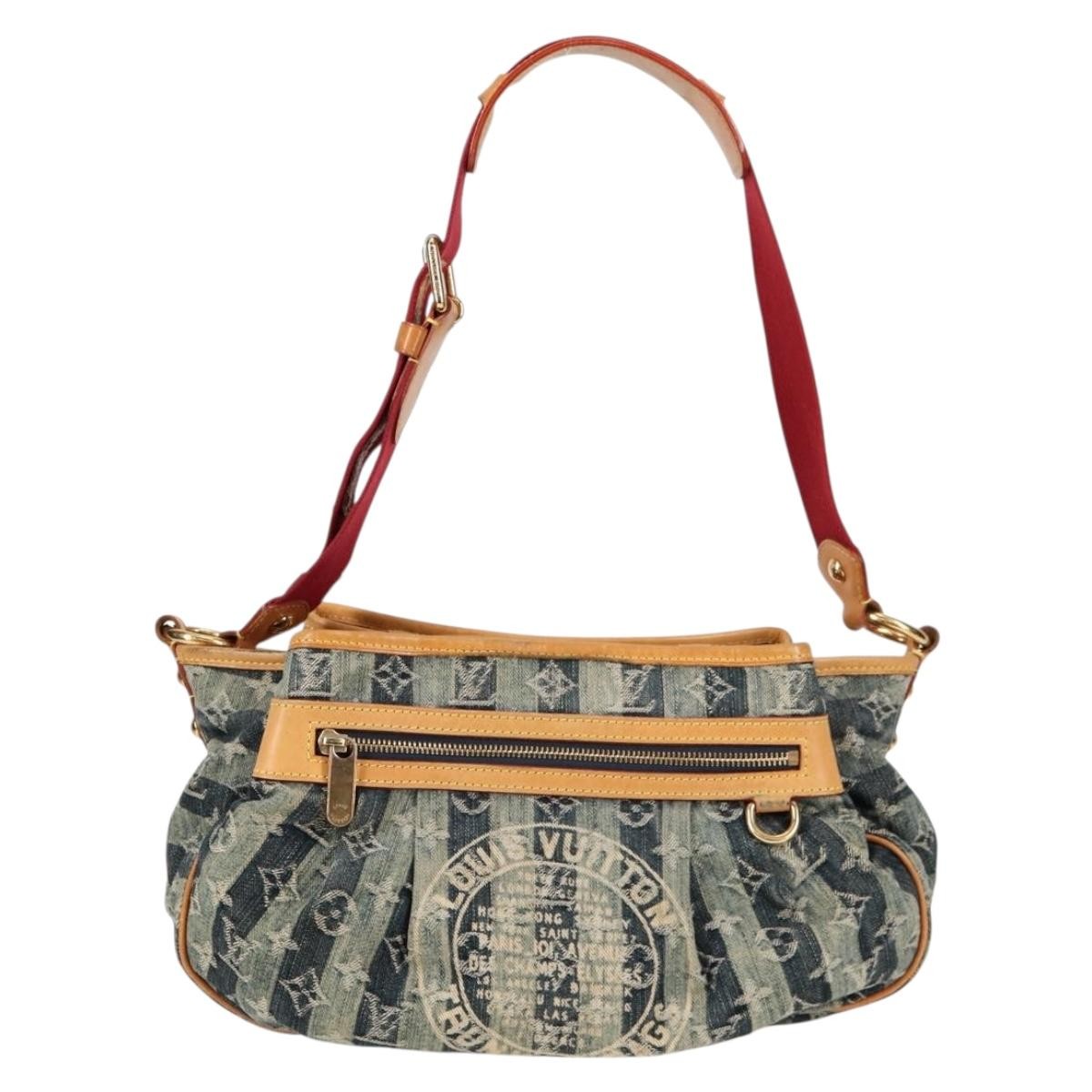 Louis Vuitton Porte Epaule Raye Handbag Striped Monogram Denim, BLUE, DENIM_JEANS, Handbag