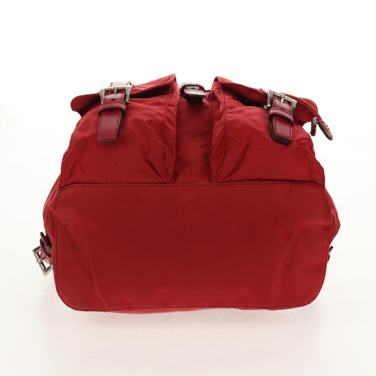 Prada Vela Double Front Pocket Backpack Tessuto with Saffiano Leather, RED, NYLON, Backpack