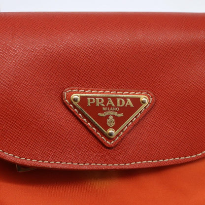 Prada Convertible Flap Tote Tessuto and Saffiano Leather, Orange, Nylon, Tote Bag
