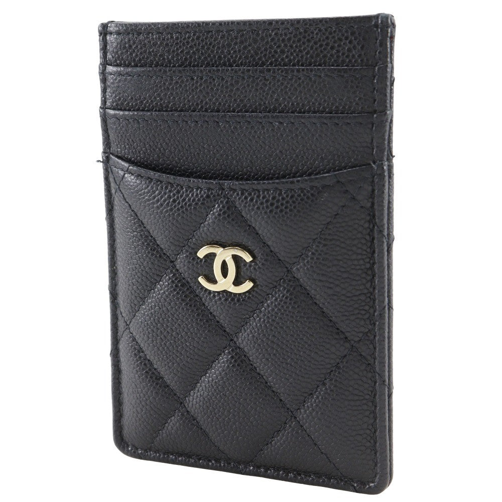Chanel CC Card Case Quilted Caviar, BLACK, LEATHER, Card Holders