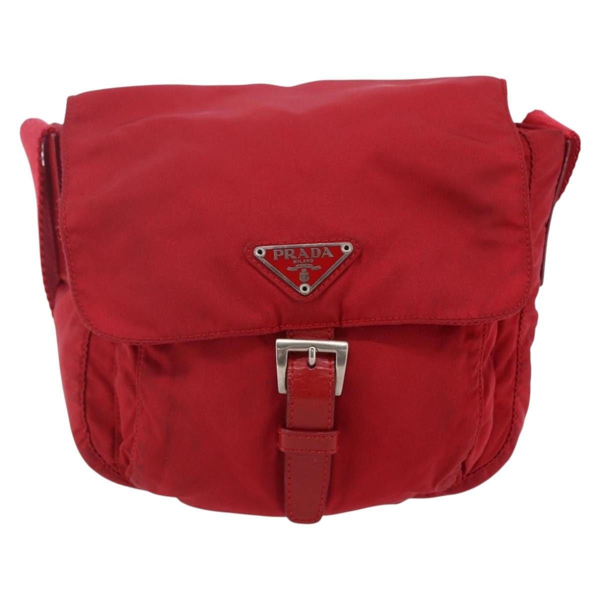 Prada Buckle Messenger Bag Tessuto, RED, NYLON, Shoulder bag