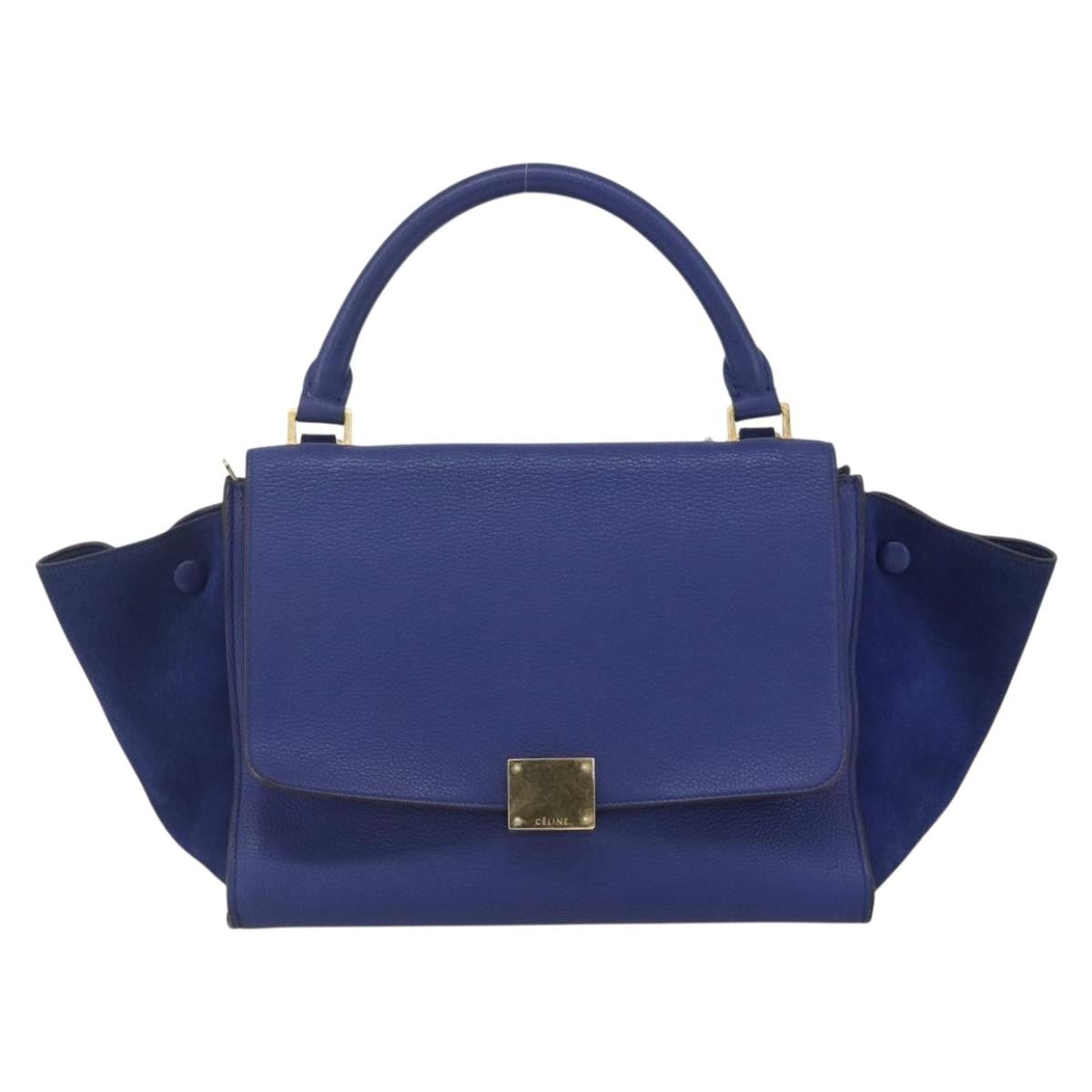 Celine Trapeze Bag Leather with Suede, BLUE, LEATHER, Handbag