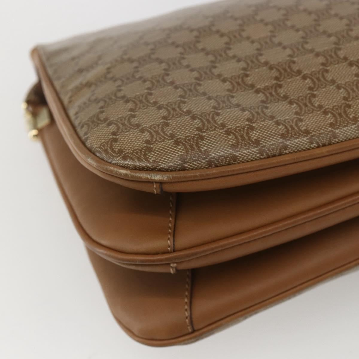 Celine Vintage Macadam Shoulder Bag Canvas and Leather, BEIGE, CANVAS, Shoulder bag