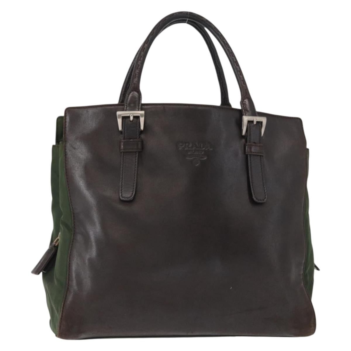 Prada Vintage Tote Tessuto with Leather, BROWN, NYLON, Tote bag