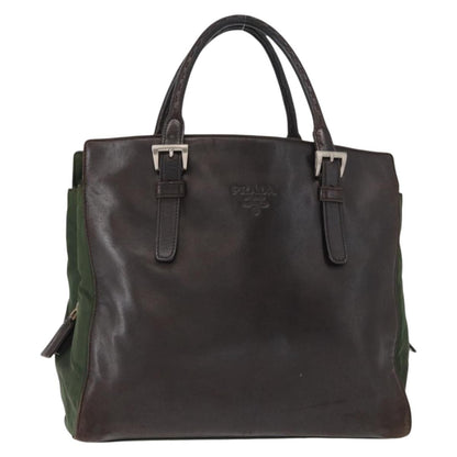 Prada Vintage Tote Tessuto with Leather, BROWN, NYLON, Tote bag