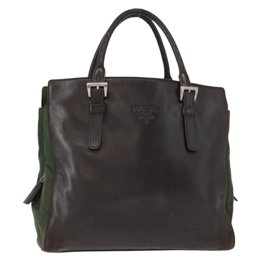 Prada Vintage Tote Tessuto with Leather, BROWN, NYLON, Tote bag