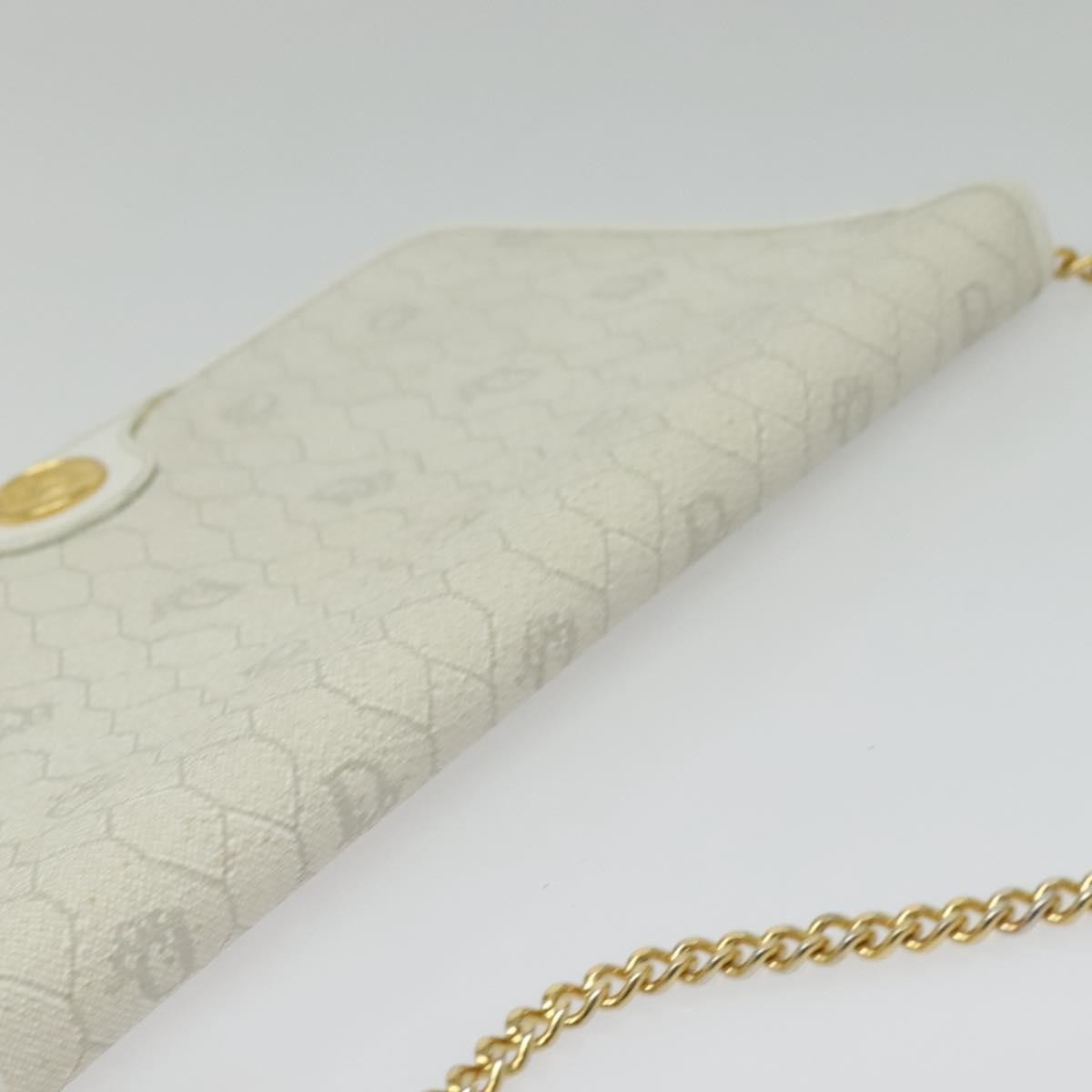 Christian Dior Vintage Honeycomb chain Canvas, WHITE, CANVAS, Handbag