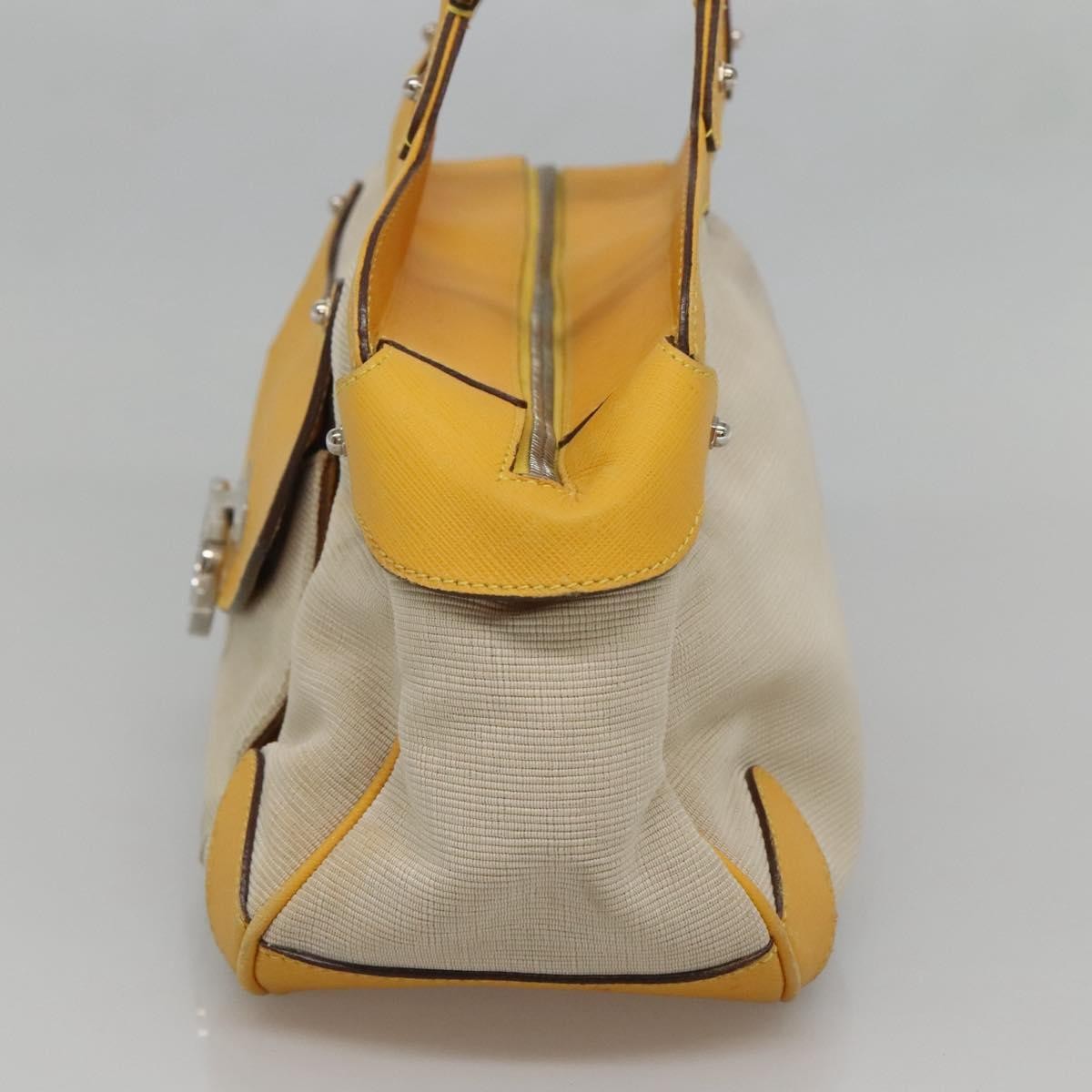 Salvatore Ferragamo Gancini handbag Canvas and Leather, YELLOW, CANVAS, Handbag
