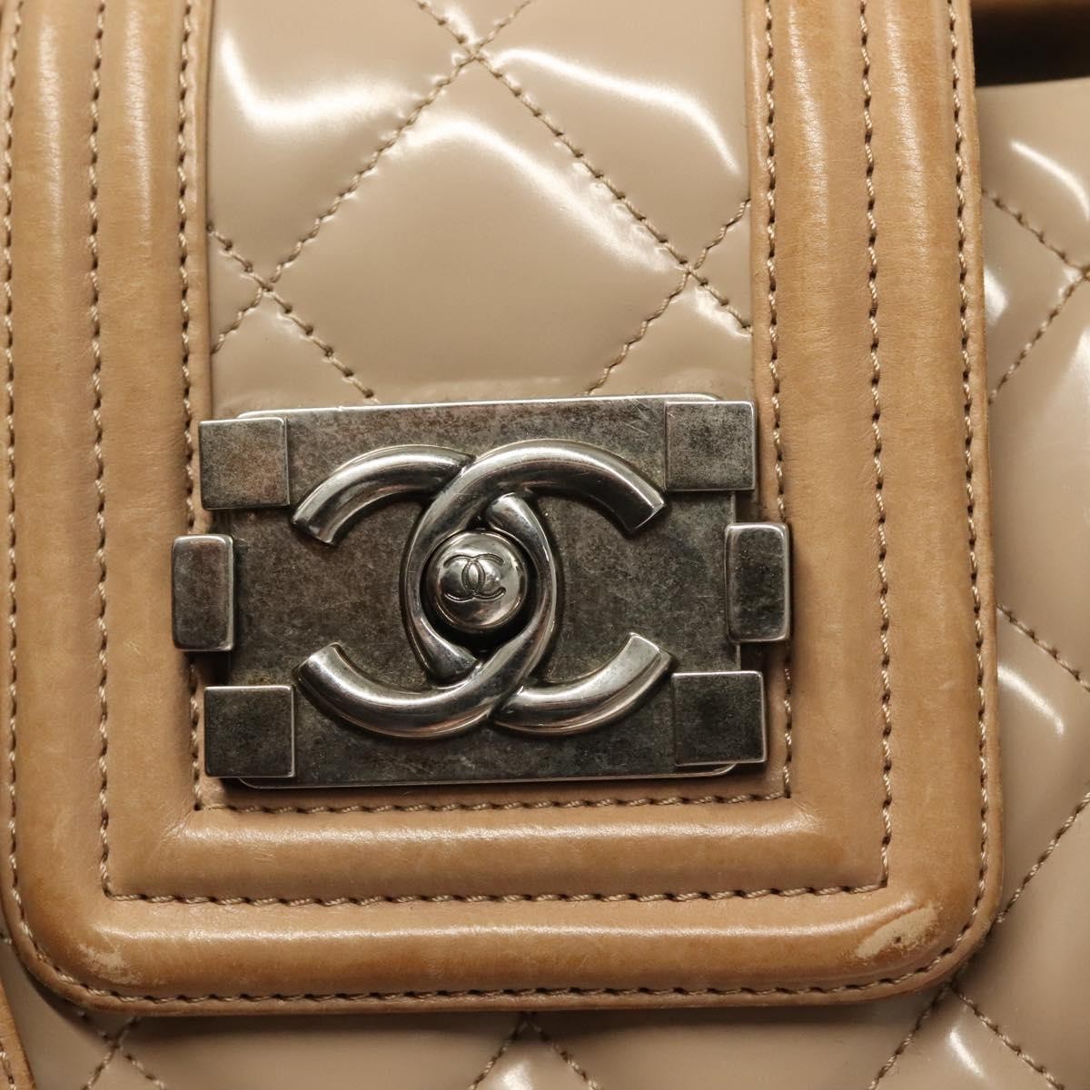 Chanel Quilted Boy Tote Quilted Aged Glazed Aged Calfskin, BEIGE, PATENT_LEATHER, Tote bag