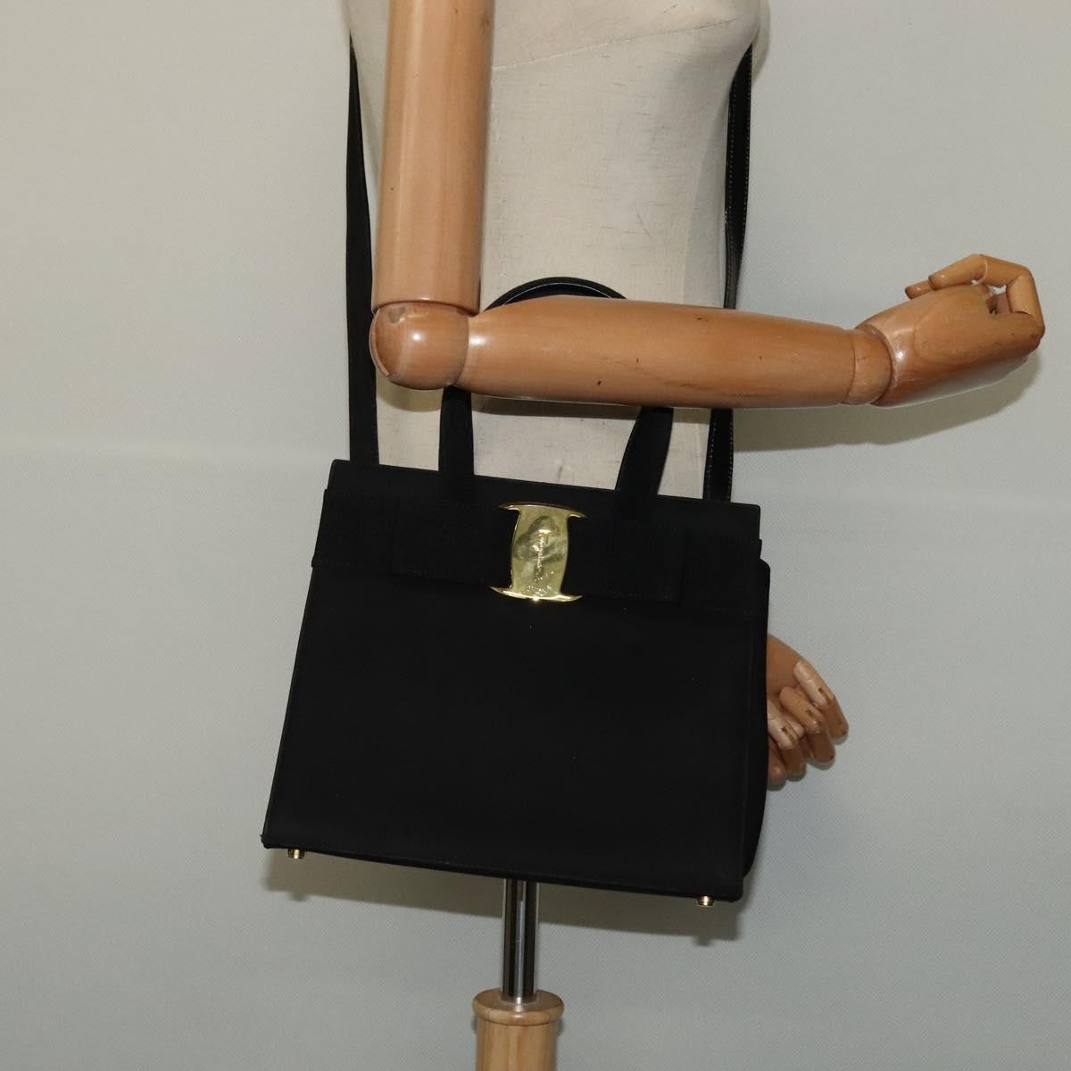 Salvatore Ferragamo Convertible Vara Bow Tote Suede, BLACK, SUEDE, Handbag