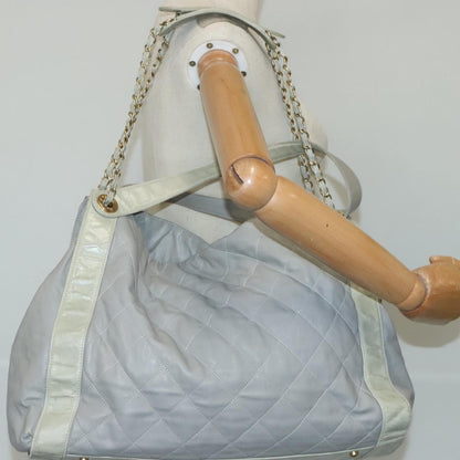 Chanel Chain Shoulder Bag Leather, GRAY, LEATHER, Shoulder bag