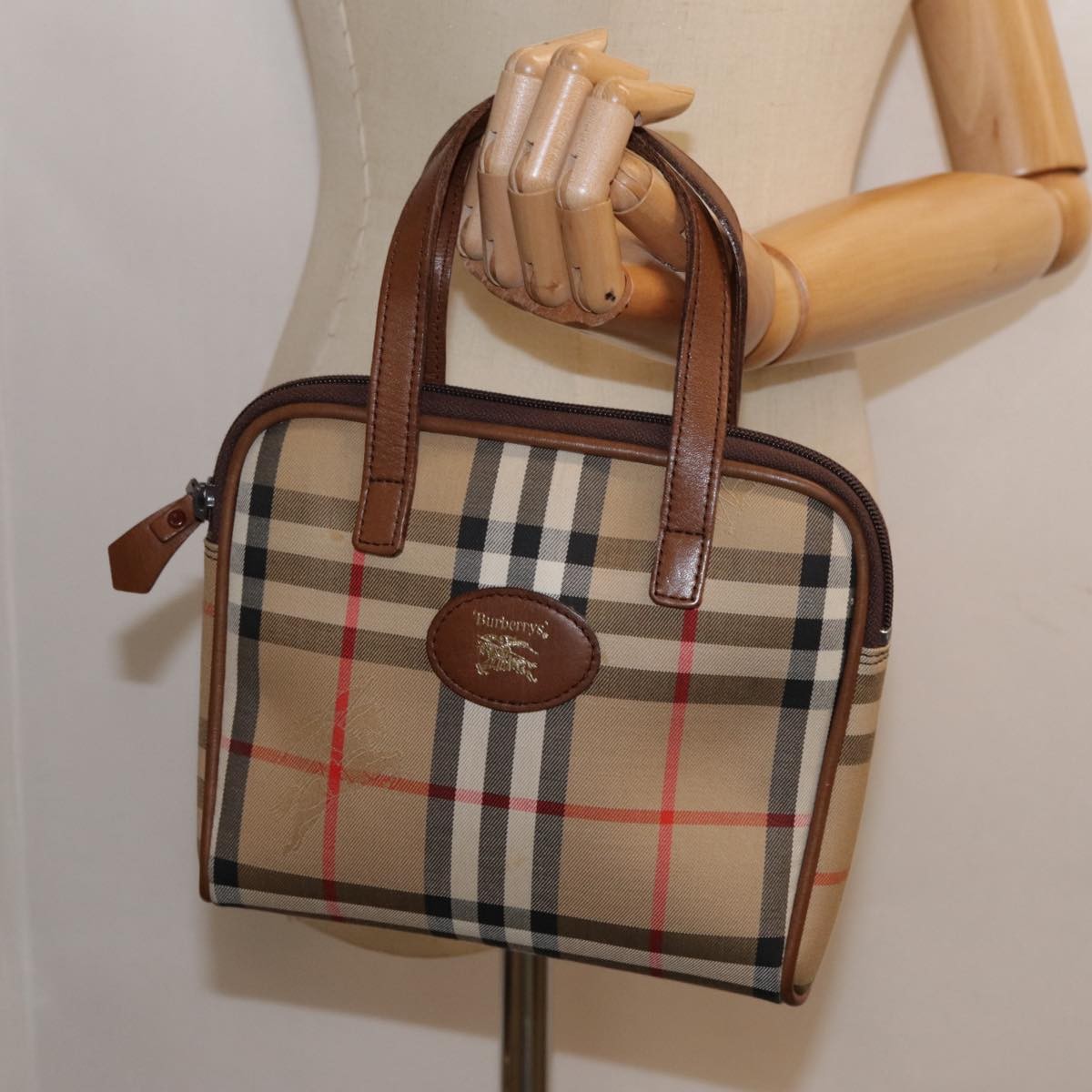 Burberry Nova Check Bowling Bag Canvas, BEIGE, CANVAS, Handbag