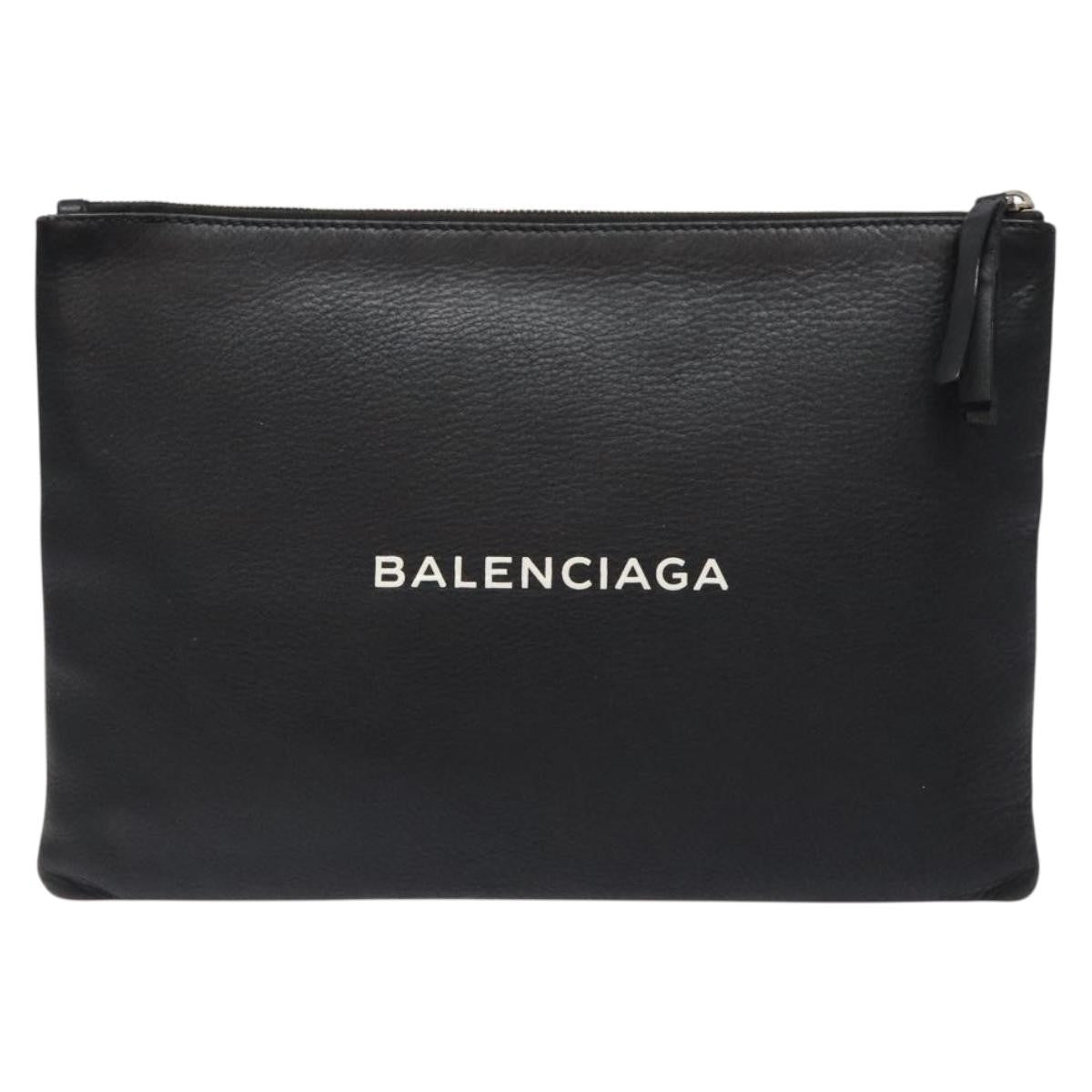Balenciaga Everyday Logo Pouch Printed Leather, BLACK, LEATHER, Clutche & pouche