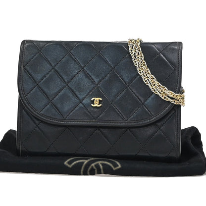 Chanel Vintage Round Flap Bag Quilted Lambskin, BLACK, LEATHER, Shoulder bag