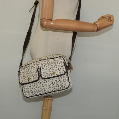 Celine Vintage Macadam Shoulder Bag Canvas and Leather, WHITE, CANVAS, Clutche & pouche