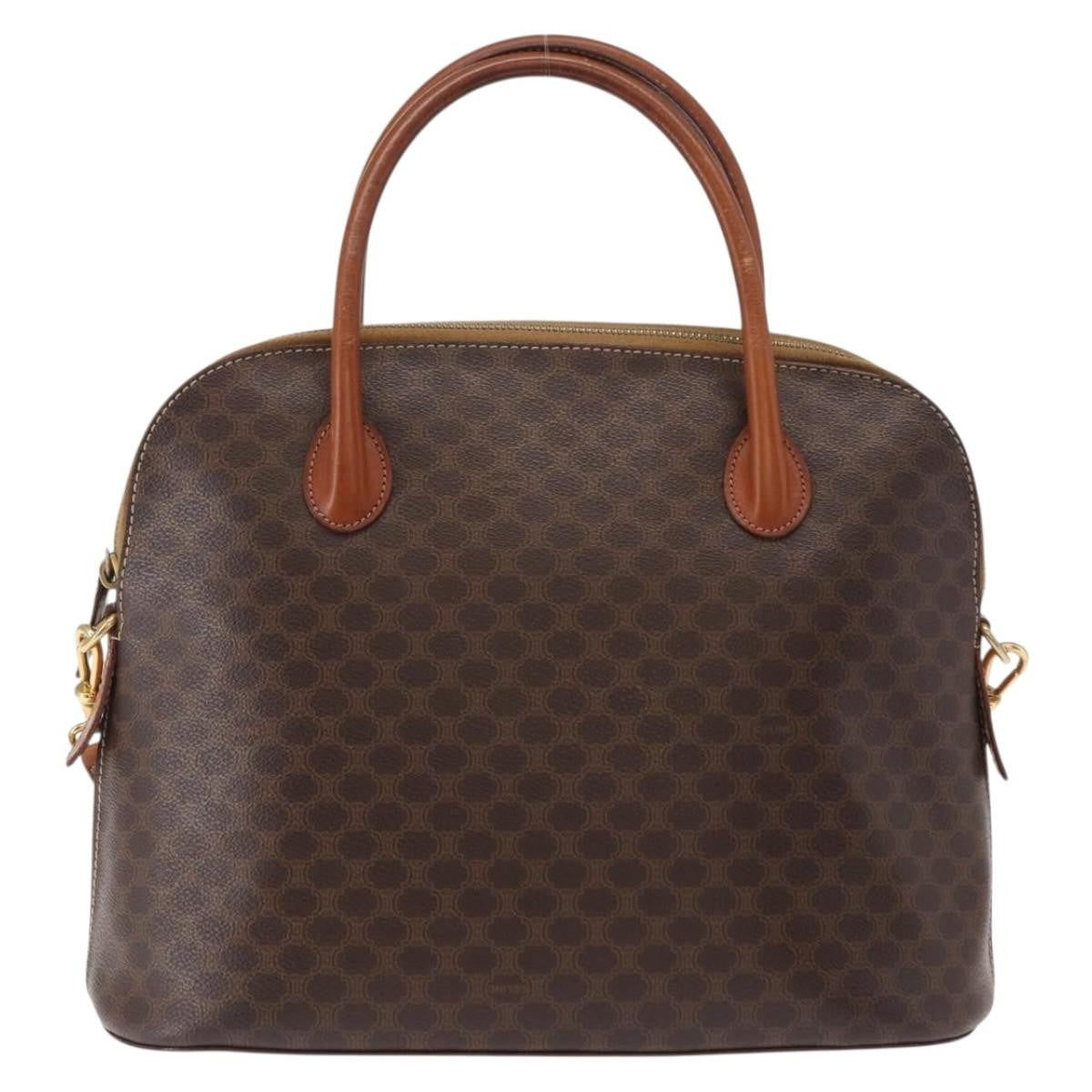 Celine Vintage Macadam Handbag Canvas and Leather, BROWN, CANVAS, Handbag