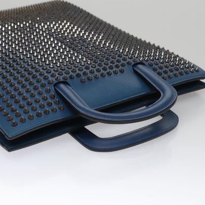 Christian Louboutin Trictrac Portfolio Bag Leather and Spiked Leather, BLUE, LEATHER, Handbag